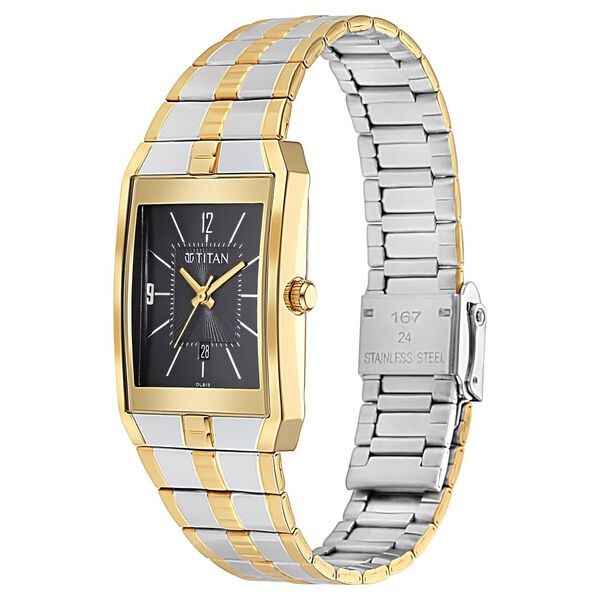 Titan 9151BM03 Men’s Black Dial Quartz Analog Rectangular Metal Strap Watch