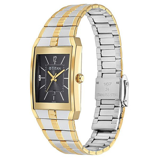 Titan 9151BM03 Men’s Black Dial Quartz Analog Rectangular Metal Strap Watch