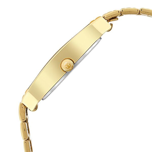 Titan 9151YM06 Men’s White-Dial Rectangle Analog Watch with Date & Gold Metal Strap