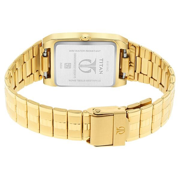 Titan 9151YM06 Men’s White-Dial Rectangle Analog Watch with Date & Gold Metal Strap