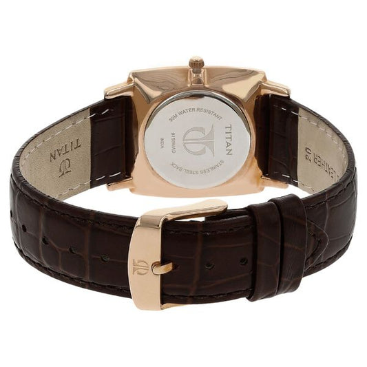 Titan 9159SL01 Silver Dial Analog Watch for Men – Brown Leather Strap, Quartz Movement, Date Function, Mineral Glass, Metal Case