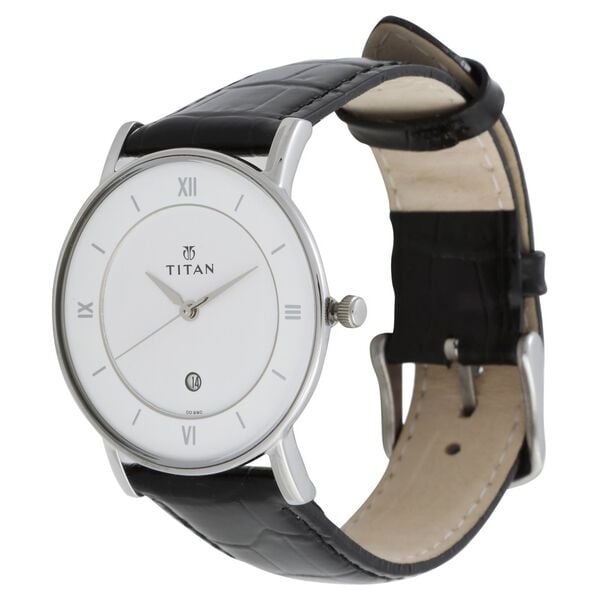 Titan 9162SL04 Quartz Analog With Date White Dial Black Leather Strap Men Watch