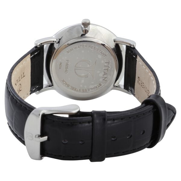 Titan 9162SL04 Quartz Analog With Date White Dial Black Leather Strap Men Watch