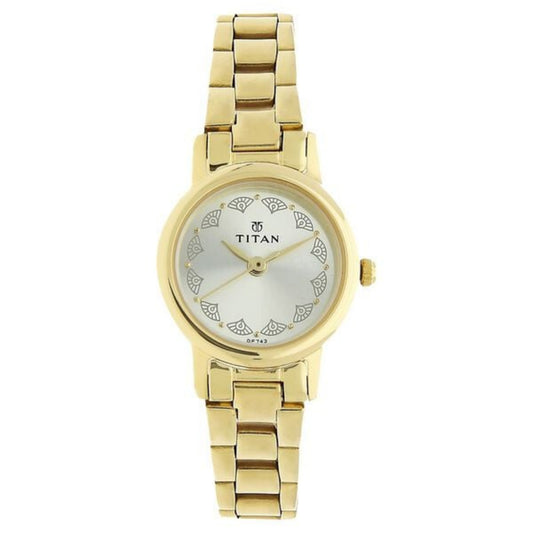 Titan 917YM12 Quartz Analog Grey Dial Watch for Women, Golden Stainless Steel Strap