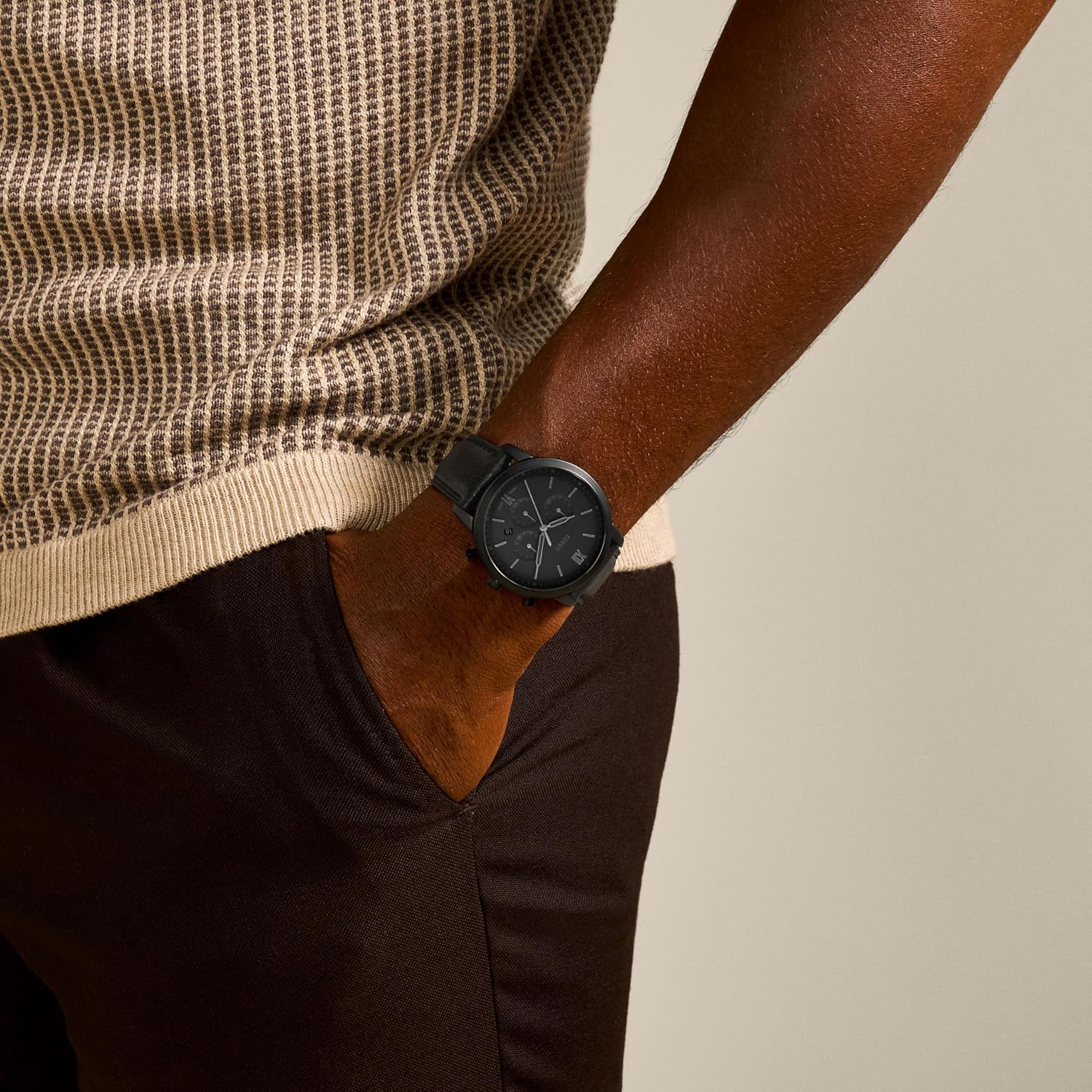Fossil FS5503 Men's Quartz Chronograph Watch Black Dial Black Leather Strap