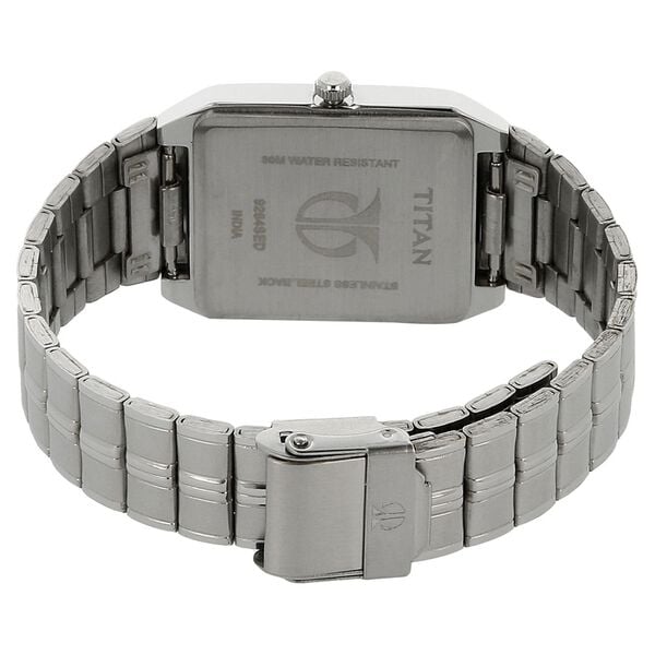 Titan NM9264SM01 Men’s White-Dial Rectangle Analog Watch with Date & Silver Metal Strap