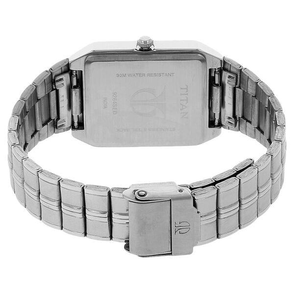 Titan 9264SM02 Men’s Black-Dial Rectangular Analog Watch with Silver Metal Strap