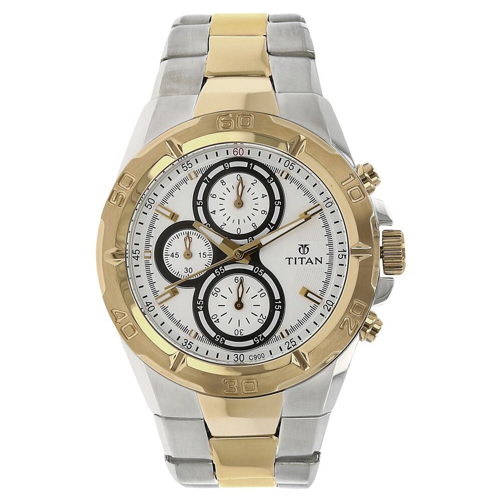 Titan 9308BM01 Men’s White-Dial Chronograph Stainless Steel Watch