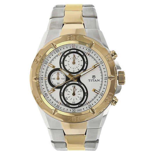 Titan 9308BM01 Men’s White-Dial Chronograph Stainless Steel Watch