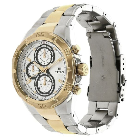 Titan 9308BM01 Men’s White-Dial Chronograph Stainless Steel Watch