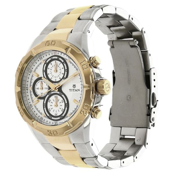 Titan 9308BM01 Regallia White Dial Chronograph Analog Quartz Watch – Men
