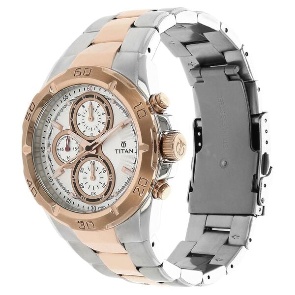 Titan 9308KM01 Men’s Analog Quartz Chronograph Watch — Rose Gold Dial, Two-Tone Stainless Steel Strap