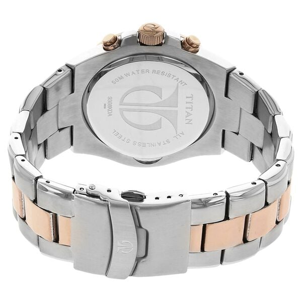Titan 9308KM01 Men’s Analog Quartz Chronograph Watch — Rose Gold Dial, Two-Tone Stainless Steel Strap