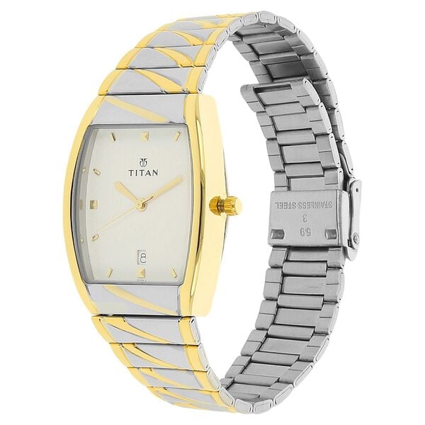 Titan 9315BM01 Men’s Quartz Analog White Dial Two‑Tone Stainless Steel Rectangular Watch