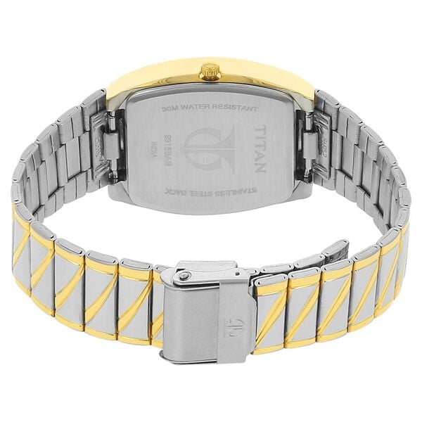 Titan 9315BM01 Men’s Quartz Analog White Dial Two‑Tone Stainless Steel Rectangular Watch