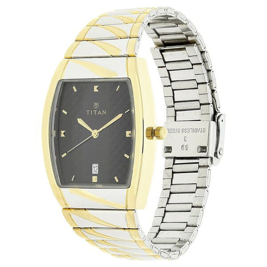 Titan 9315BM02 Men’s Black Dial Two‑Tone Stainless Steel Strap Quartz Analog Watch – Rectangular Metal Case, Mineral Glass, Date Display