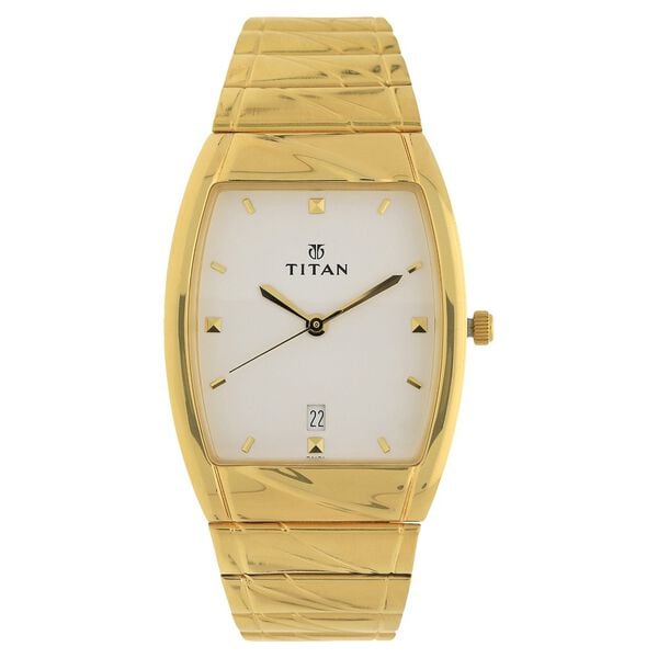 Titan 9315YM01 Men’s White-Dial Analog Watch with Gold Stainless Steel Strap