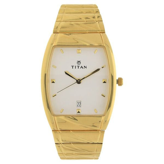 Titan 9315YM01 Men’s White-Dial Analog Watch with Gold Stainless Steel Strap