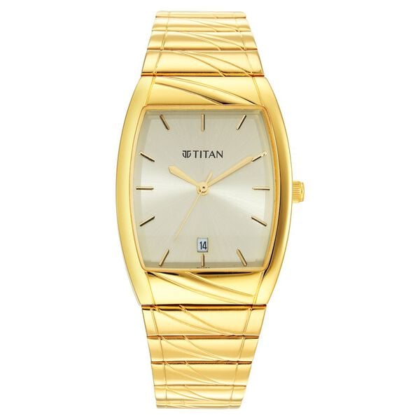 Titan 9315YM05 Quartz Champagne Dial Gold Stainless Steel Strap Men’s Watch