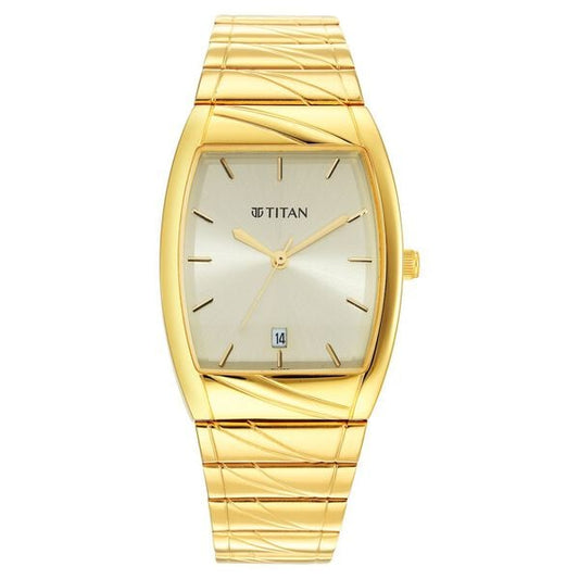 Titan 9315YM05 Quartz Champagne Dial Gold Stainless Steel Strap Men’s Watch