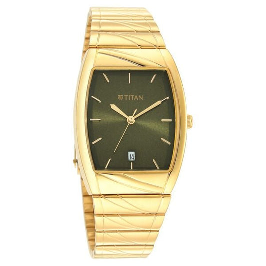 Titan 9315YM06 Quartz Green Dial Gold Stainless Steel Strap Men’s Watch