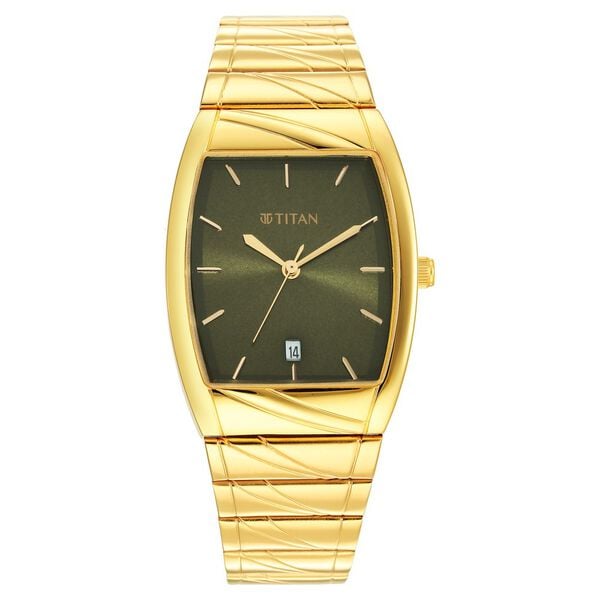 Titan 9315YM06 Quartz Green Dial Gold Stainless Steel Strap Men’s Watch