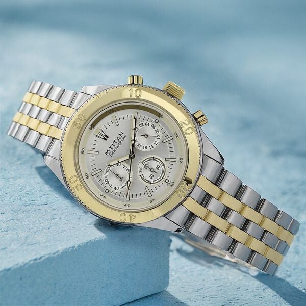 Titan 9324BM01 Men’s Silver-Dial Chronograph Stainless Steel Watch
