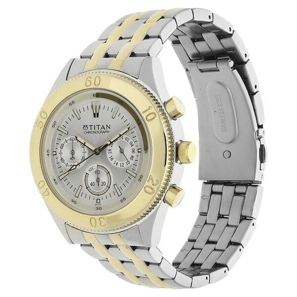Titan 9324BM01 Men’s Silver-Dial Chronograph Stainless Steel Watch