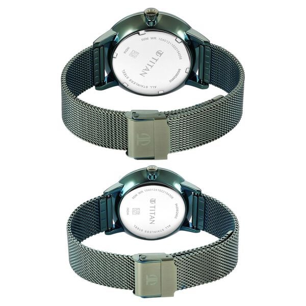Titan – 9400694206QM02P Bandhan Quartz Analog Couple Watch Set with Green Dial & Green Stainless Steel Straps