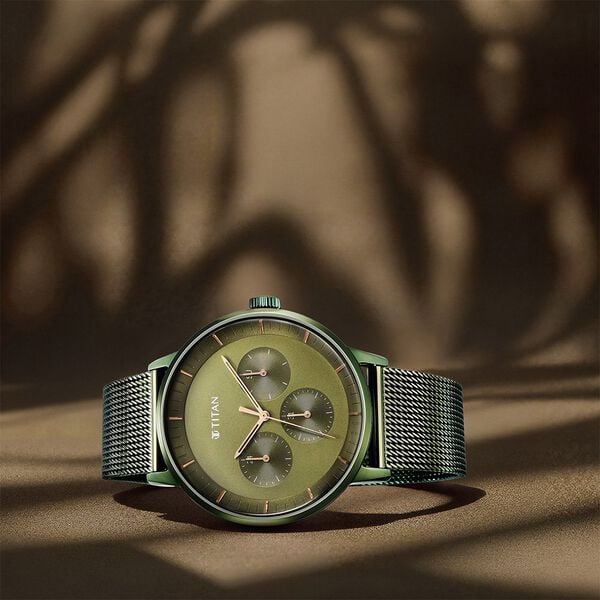 Titan 94006QM03 Men’s Green-Dial Multifunction Stainless Steel Watch