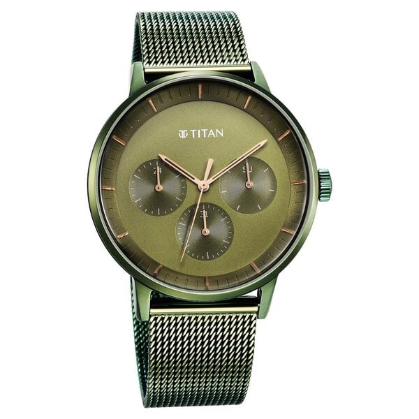 Titan 94006QM03 Analog Quartz Men’s Watch with Green Dial and Green Stainless Steel Strap