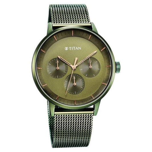 Titan 94006QM03 Analog Quartz Men’s Watch with Green Dial and Green Stainless Steel Strap