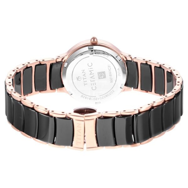 Titan 95016WD01 Analog Quartz Women’s Watch with Black Dial and Two-Tone Stainless Steel & Ceramic Strap