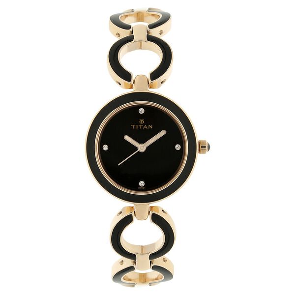 Titan NR95036WM01 Women’s Quartz Analog Metal-Strap Black Dial Watch