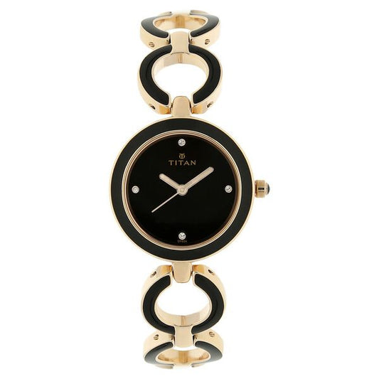 Titan NR95036WM01 Women’s Quartz Analog Metal-Strap Black Dial Watch