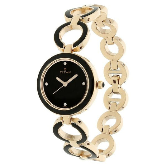 Titan NR95036WM01 Women’s Quartz Analog Metal-Strap Black Dial Watch