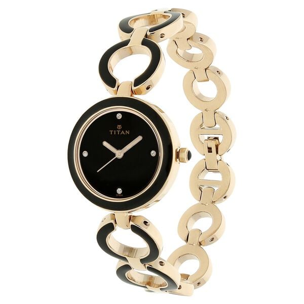 Titan NR95036WM01 Women’s Quartz Analog Metal-Strap Black Dial Watch
