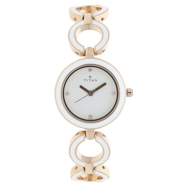 Titan NR95036WM02 Women’s Quartz Analog Metal Strap White Dial Watch