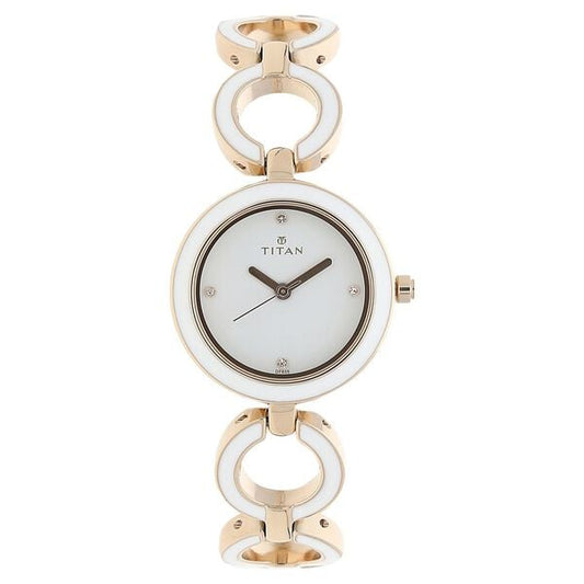 Titan NR95036WM02 Women’s Quartz Analog Metal Strap White Dial Watch