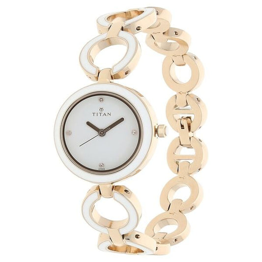 Titan NR95036WM02 Women’s Quartz Analog Metal Strap White Dial Watch