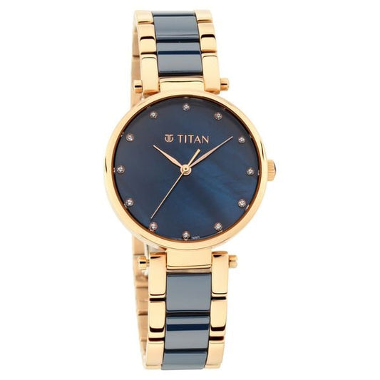Titan 95061WD05 Blue Dial Two-Tone Ceramic & Metal Women’s Analog Watch