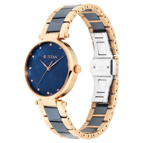 Titan 95061WD05 Blue Dial Two-Tone Ceramic & Metal Women’s Analog Watch