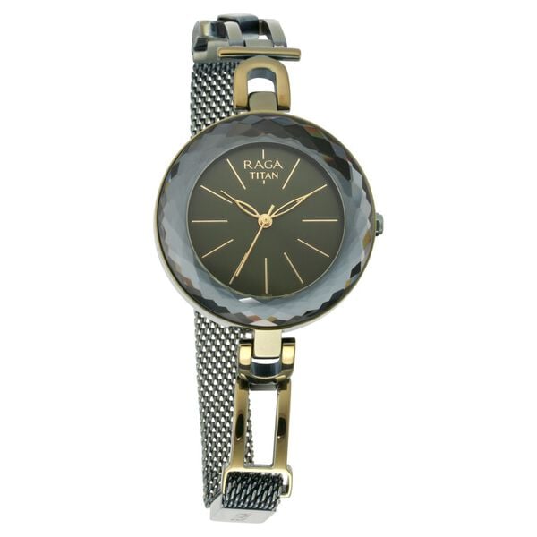 Titan 95122QM01 Women’s Grey-Dial Analog Watch with Stainless Steel Strap