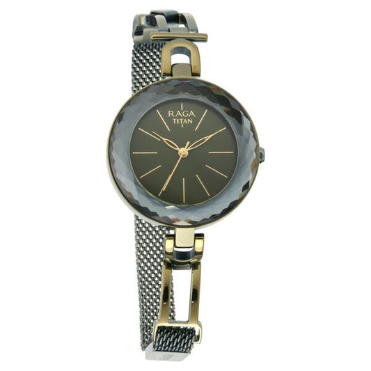 Titan 95122QM01 Women’s Grey-Dial Analog Watch with Stainless Steel Strap
