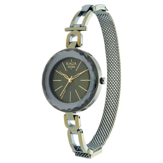 Titan 95122QM01 Women’s Grey-Dial Analog Watch with Stainless Steel Strap