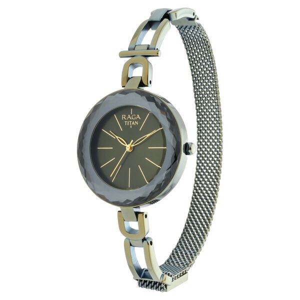 Titan 95122QM01 Women’s Grey-Dial Analog Watch with Stainless Steel Strap
