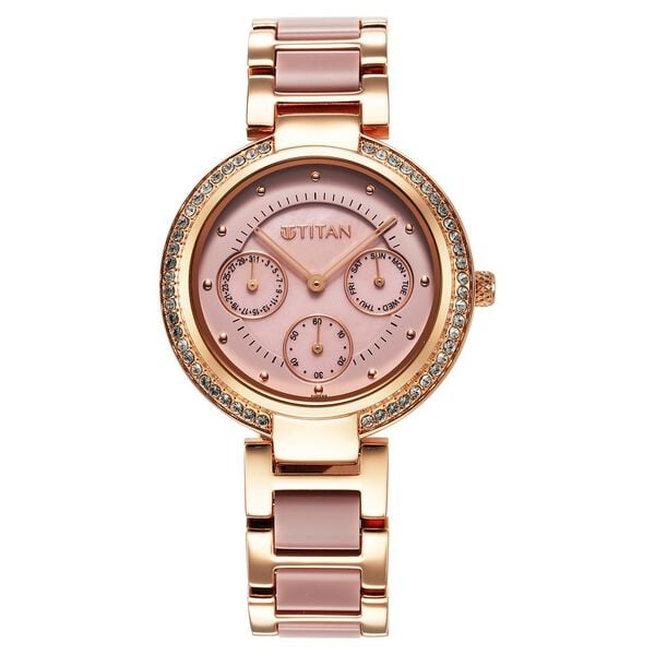 Titan 95187KD02 Women’s Mother-of-Pearl Dial Multifunction Watch with Two-Tone Metal Strap