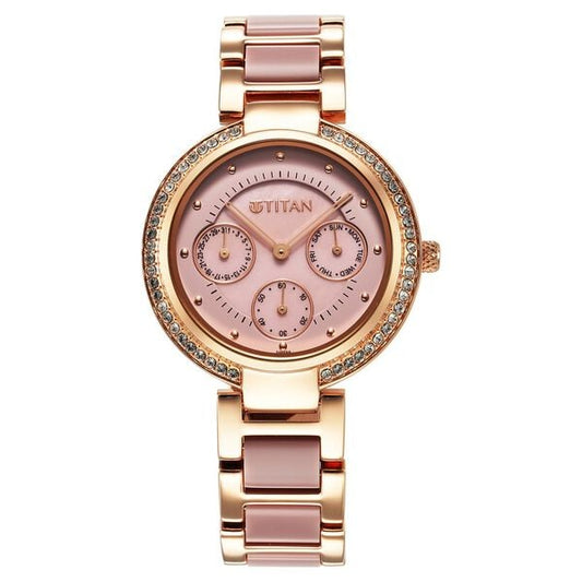 Titan 95187KD02 Women’s Mother-of-Pearl Dial Multifunction Watch with Two-Tone Metal Strap