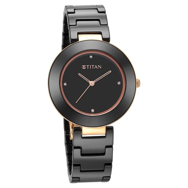 Titan 95189KC02 Women’s Black-Dial Analog Watch with Black Ceramic Strap