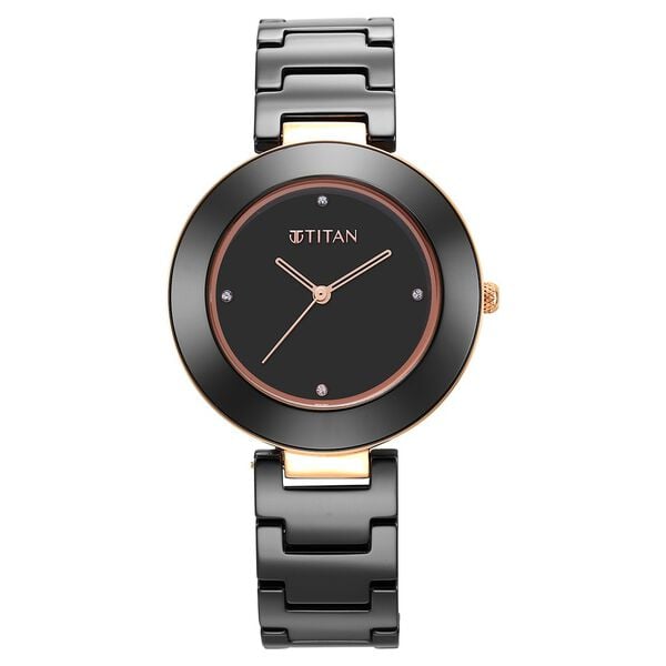 Titan 95189KC02 Women’s Black-Dial Analog Watch with Black Ceramic Strap